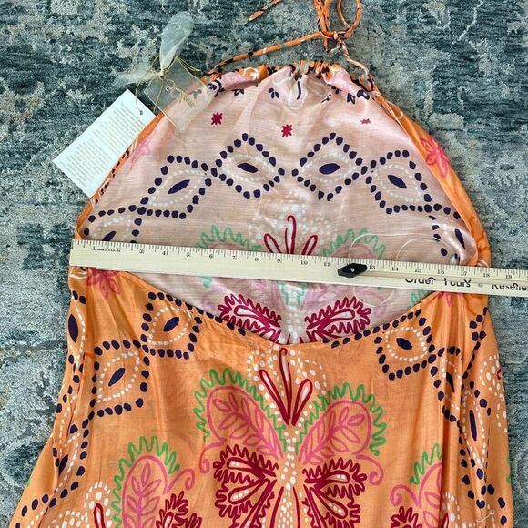 Sundress Maxi Dress M/L Floral Halter Tiered Flounce Boho Resort Vacation Luxe - Picture 12 of 14
